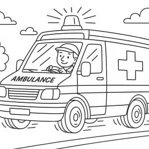 ambulance coloring page in action