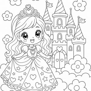 coloriage princesse kawaii château enchanté