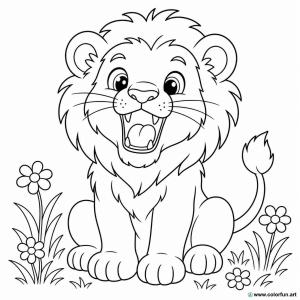 coloriage bébé animal lionceau rugissant
