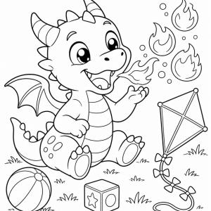 coloring page of a baby dragon playing