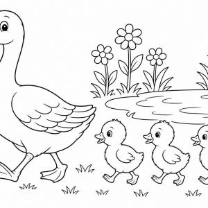 kleurplaat gans met kuikens