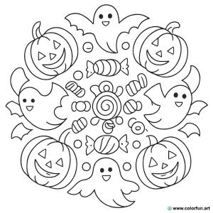 kolorowanka mandala halloween wesoły