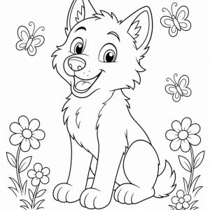 coloriage louveteau qui sourit