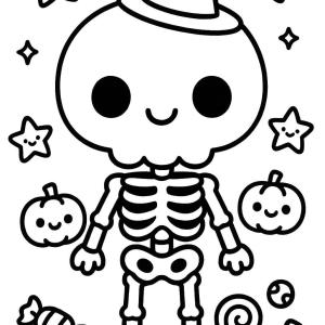 kolorowanka halloween kawaii szkielet