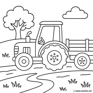 kolorowanka prosty traktor i prosta przyczepa
