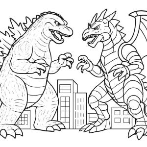 Godzilla coloring page on the beach Download or Print for free