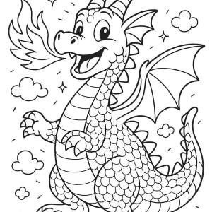 dibujo para colorear dragón en fuego