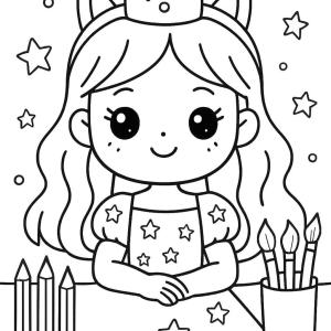 kolorowanka księżniczka kawaii kreatywna