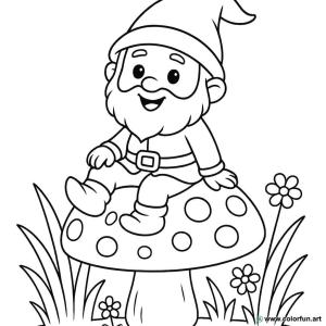 disegno da colorare gnomo con un fungo