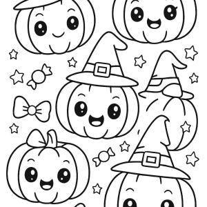 kolorowanka halloween kawaii dynie uśmiechnięte
