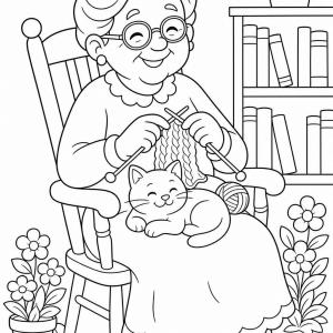 desenhos para colorir vovó com gato