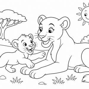 coloriage lionceau et maman