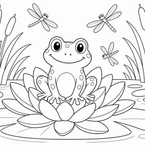 dibujo para colorear rana y nenúfar