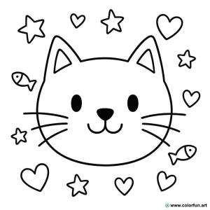 Simple cat head coloring page