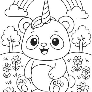 kolorowanka panda jednorożec w dzikiej przyrodzie