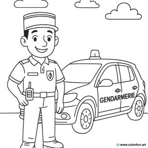 kolorowanka żandarma z samochodem
