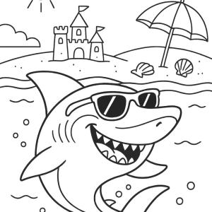 kolorowanka rekin na plaży