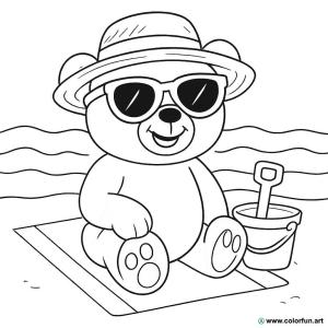 kolorowanka niedźwiadka na plaży