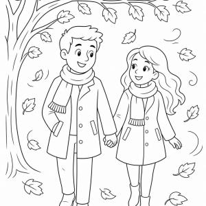 coloriage couple en automne
