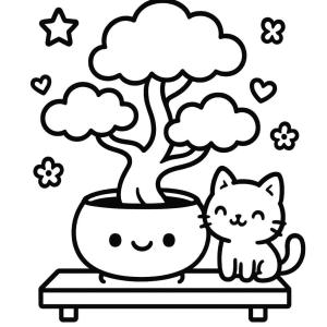 kolorowanka japońska kawaii bonsai