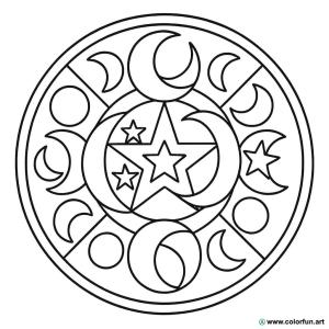 kolorowanka księżyc mandala okrągły
