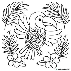 kolorowanka ptak mandala tropikalna
