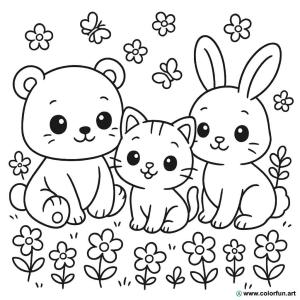 kolorowanka zwierząt kawaii uroczych