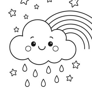 dibujo para colorear nube y arcoíris