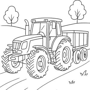 kolorowanka nowoczesny traktor i przyczepa