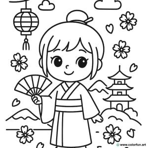 kolorowanka japońska kawaii kimono