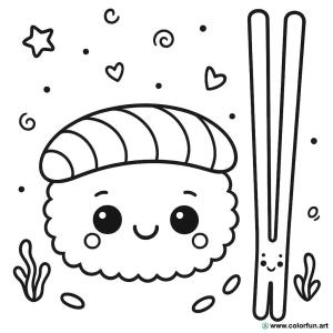 kolorowanka japońska kawaii sushi