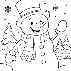 dibujo para colorear invierno muñeco de nieve