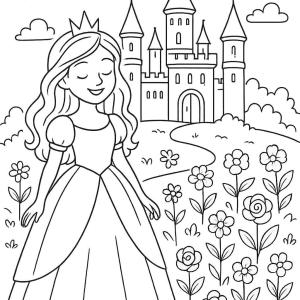 Castle, princess and fairy coloring page Download or Print for free
