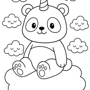 kolorowanka panda jednorożec i chmury