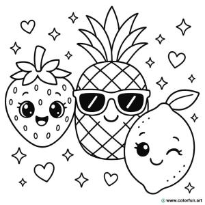 kolorowanka emoji kawaii zabawne owoce