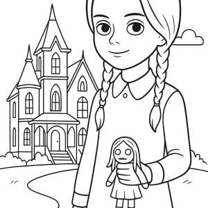 dibujo para colorear miércoles familia Addams lindo