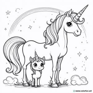 coloring page mom and baby unicorn
