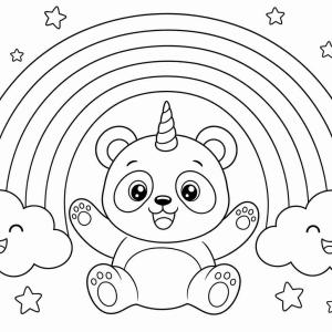 coloriage panda licorne arc en ciel