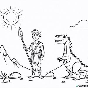 kolorowanka człowiek prehistoryczny dinozaur